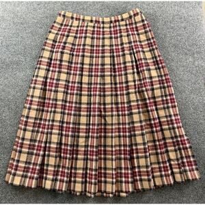 Pendleton Women's Vintage Skirt Size 12 Red Black Tan Plaid Pleated READ W/Hole